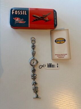 Fossil Silver Flower 🌺  Bee 🐝  Ladybug 🐞 & Butterfly 🦋 Charm Bracelet StyleWatch